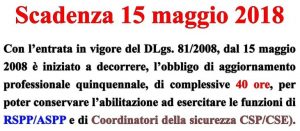 AVVISO SCADENZA QUINQUENNIO SICUREZZA