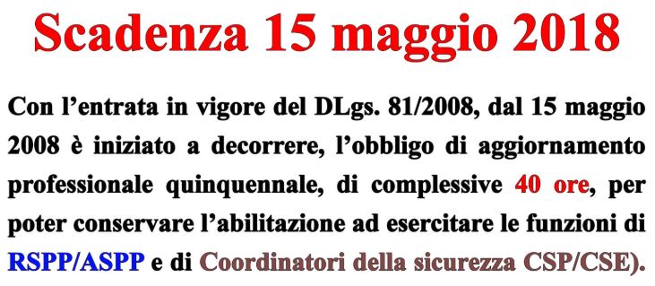 AVVISO SCADENZA QUINQUENNIO SICUREZZA